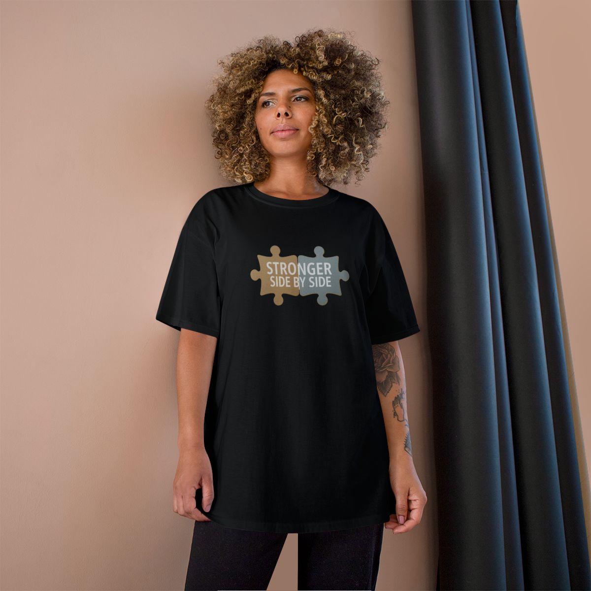 Stronger Side By Side Black T-Shirt