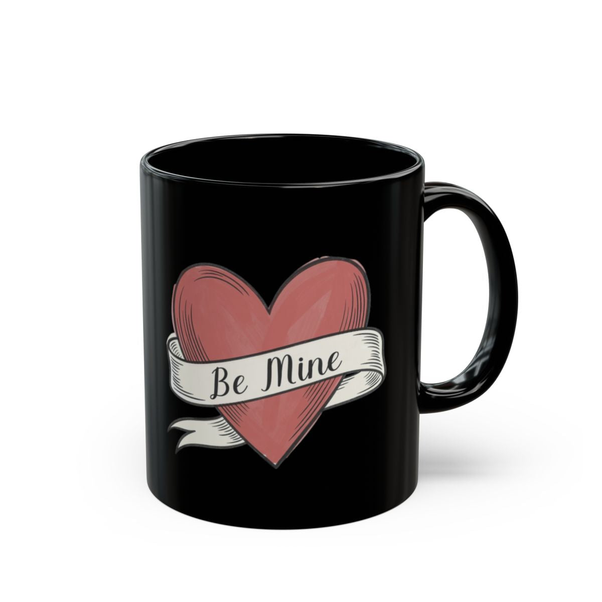 Be Mine Black Mug with Heart Design