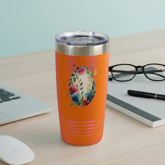 Vibrant Floral Egg Design Orange Drink Tumbler