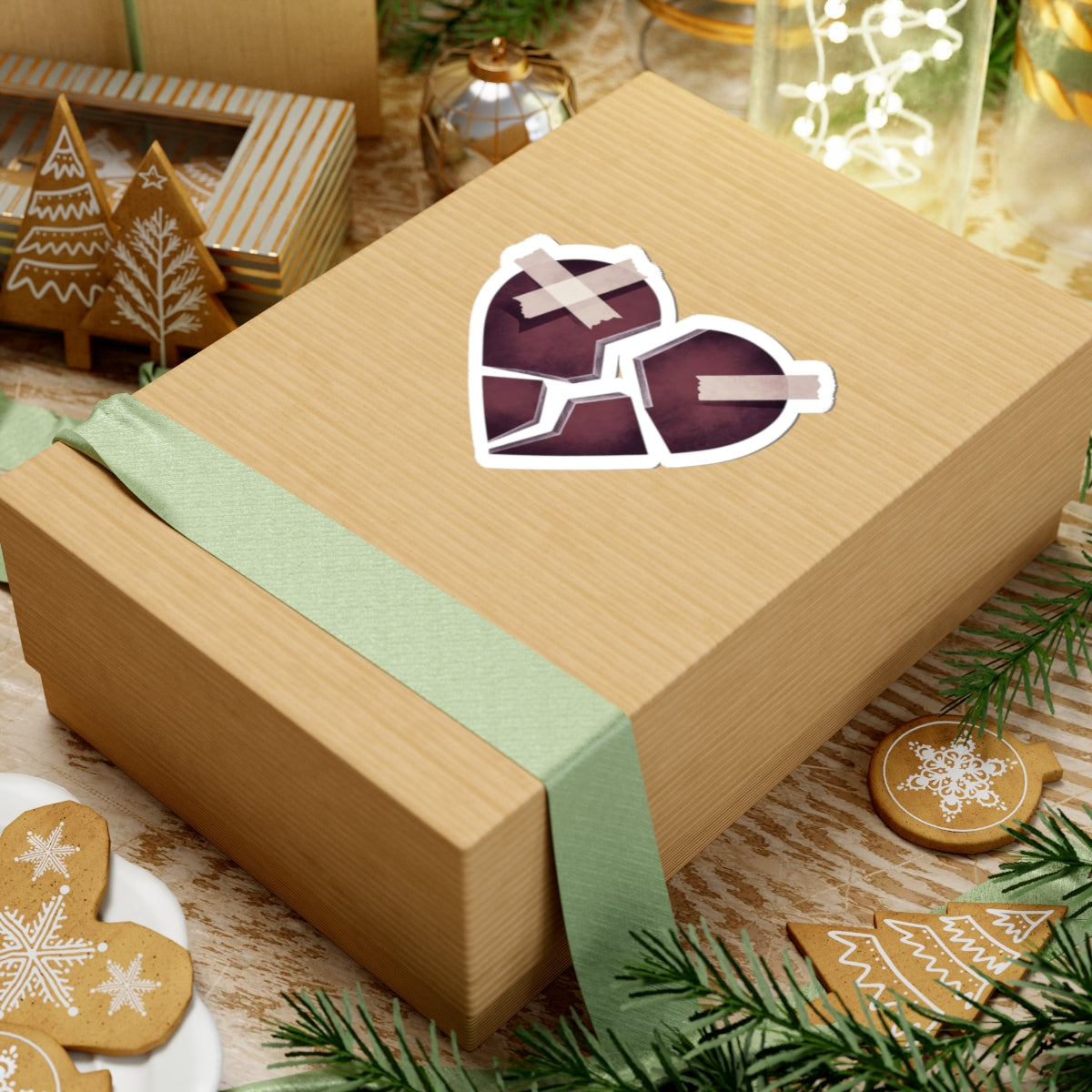 Holiday Gift Box with Heart Sticker Design Product