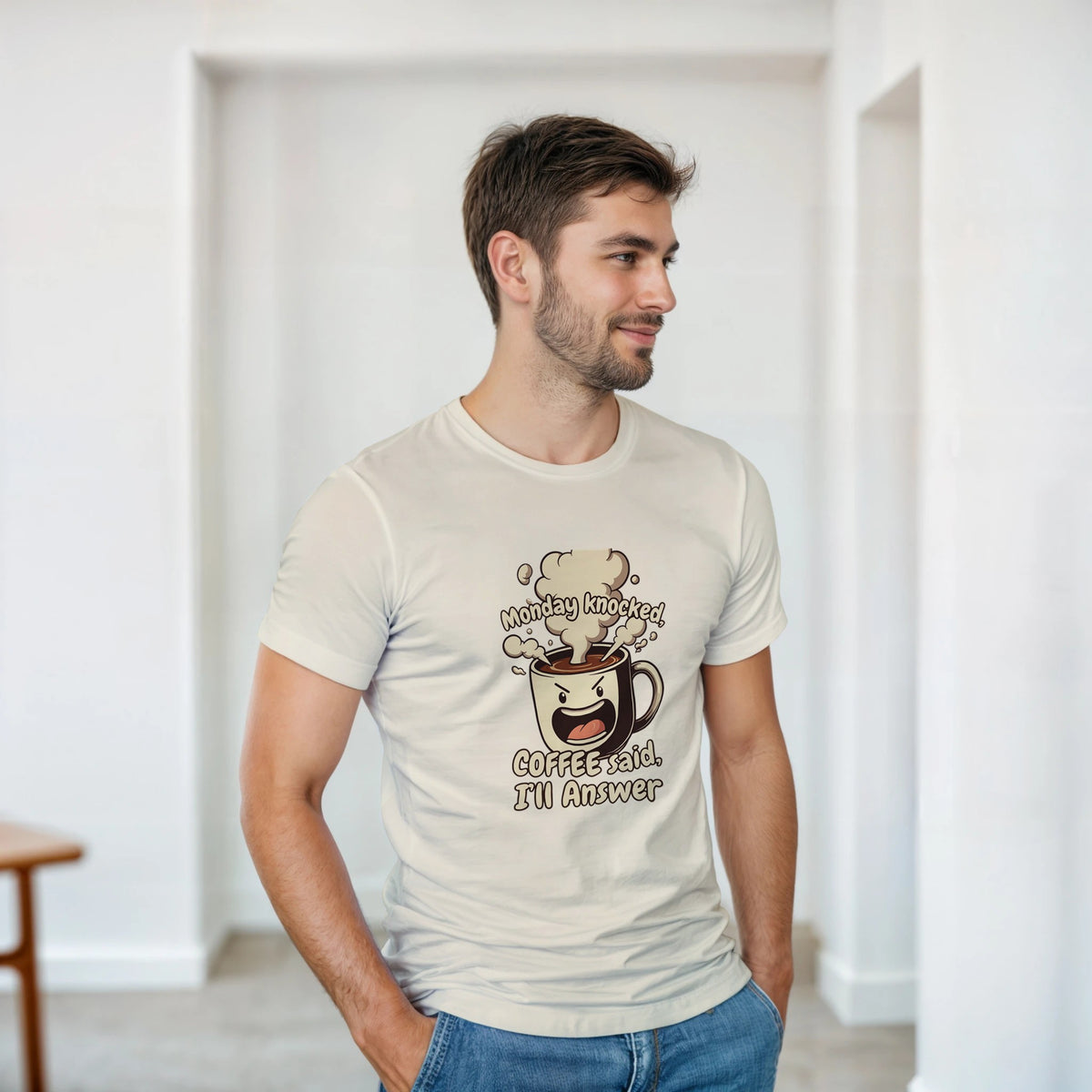 Monday Knocked, Coffee Said: I'll Answer on a Heavyweight Humorous T