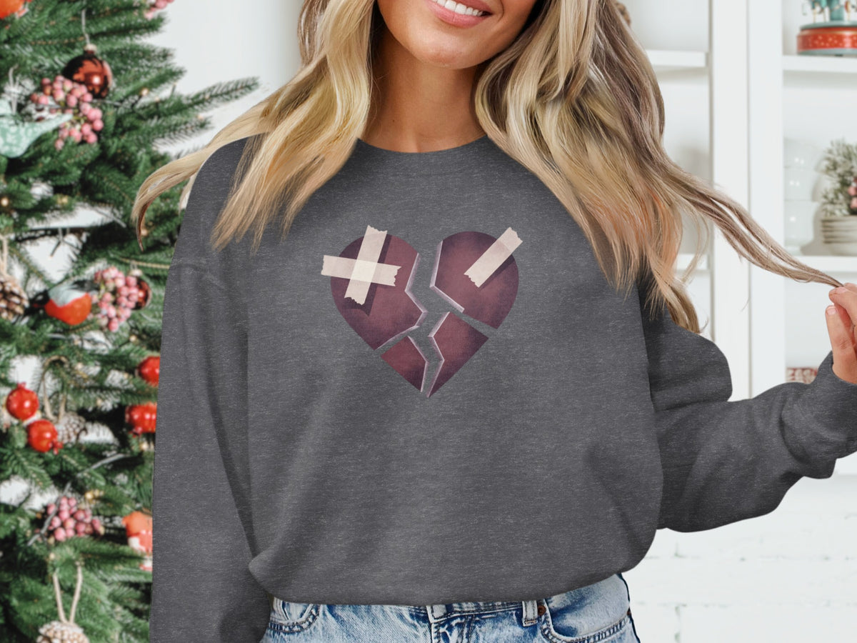 Heart Broken Patchwork Design Grey Sweatshirt