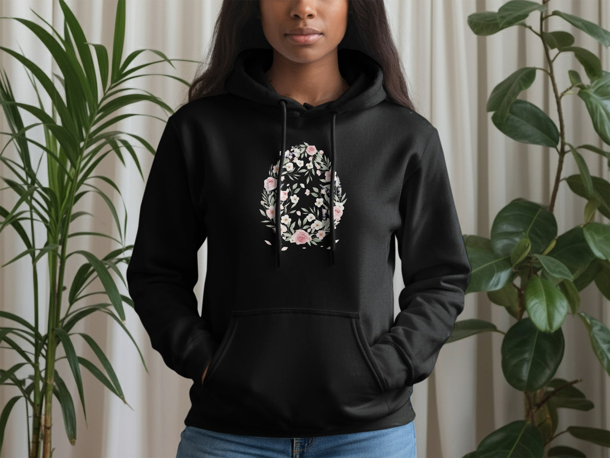 Floral Graphic Black Hooded Sweatshirt Fashion Attire