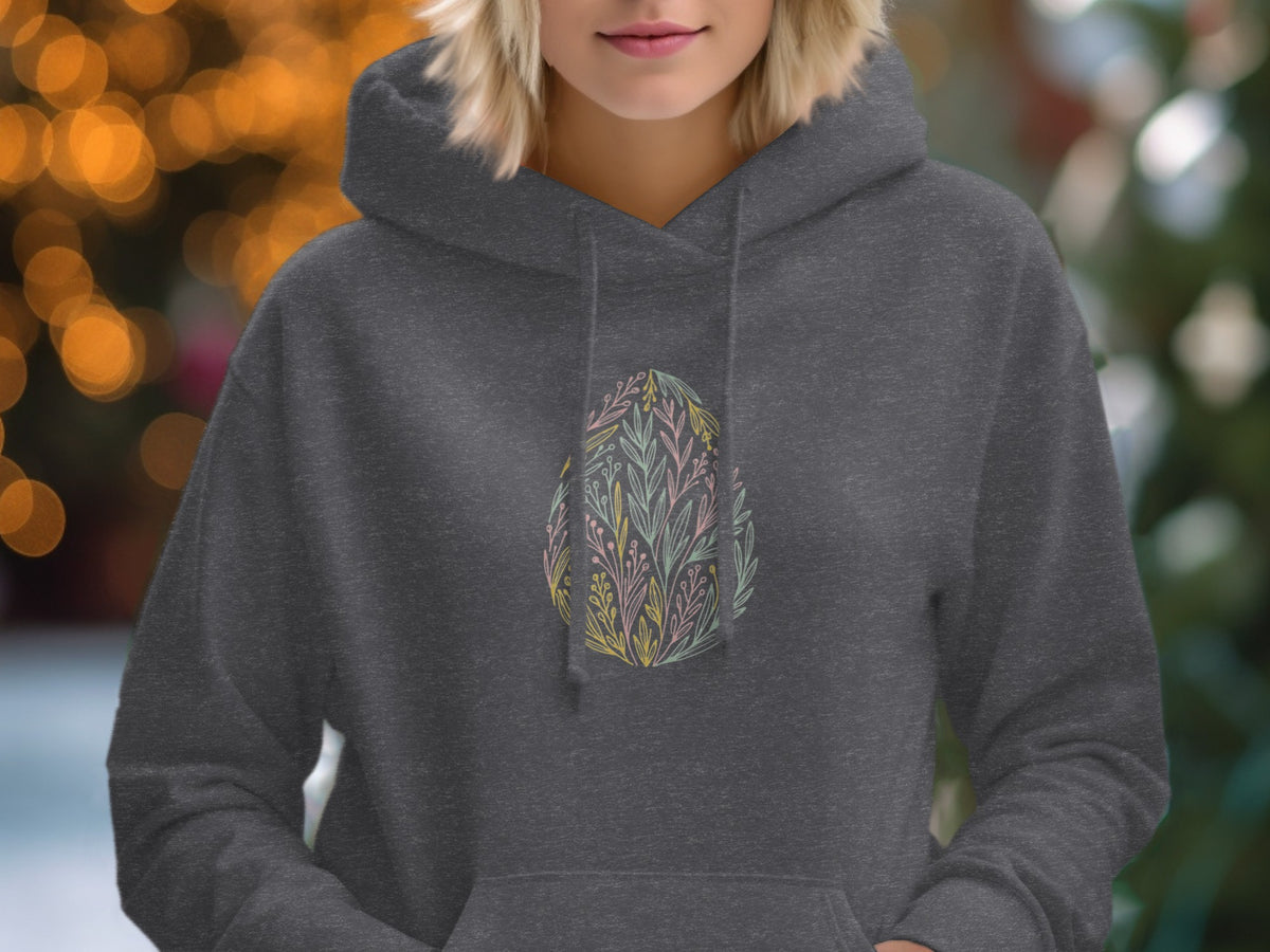 Cozy Gray Hoodie with Intricate Leaf Design