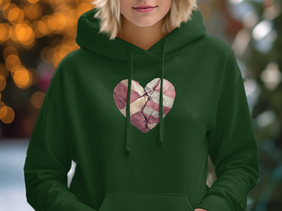 Vintage Heart Design Green Hoodie Apparel Fashion