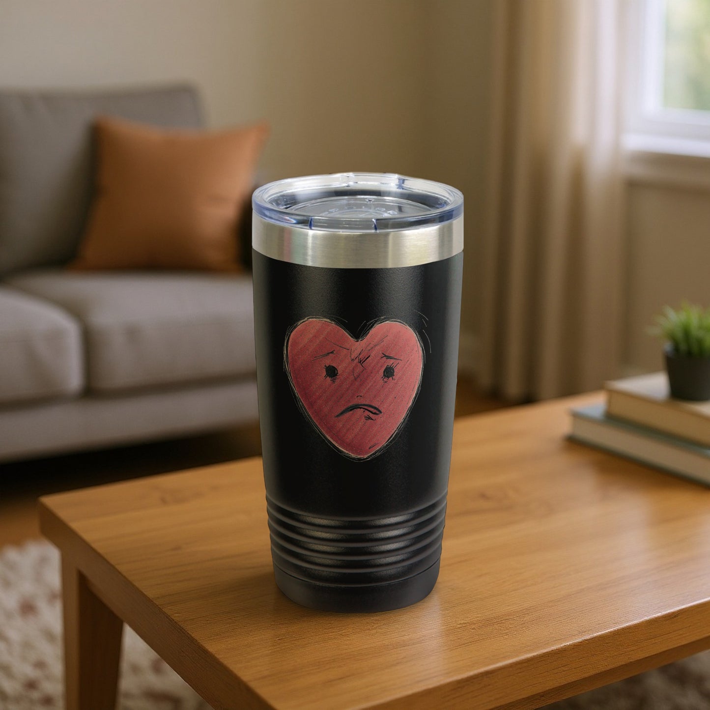 Sad Heart Black Insulated Tumbler for Hot Drinks