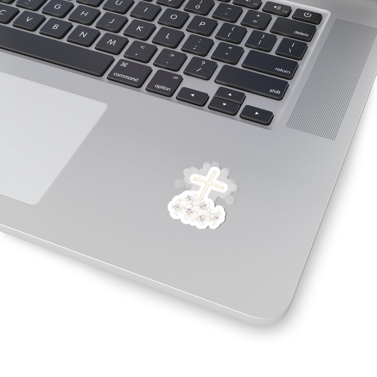 Religious golden cross white lilies clouds sticker product type