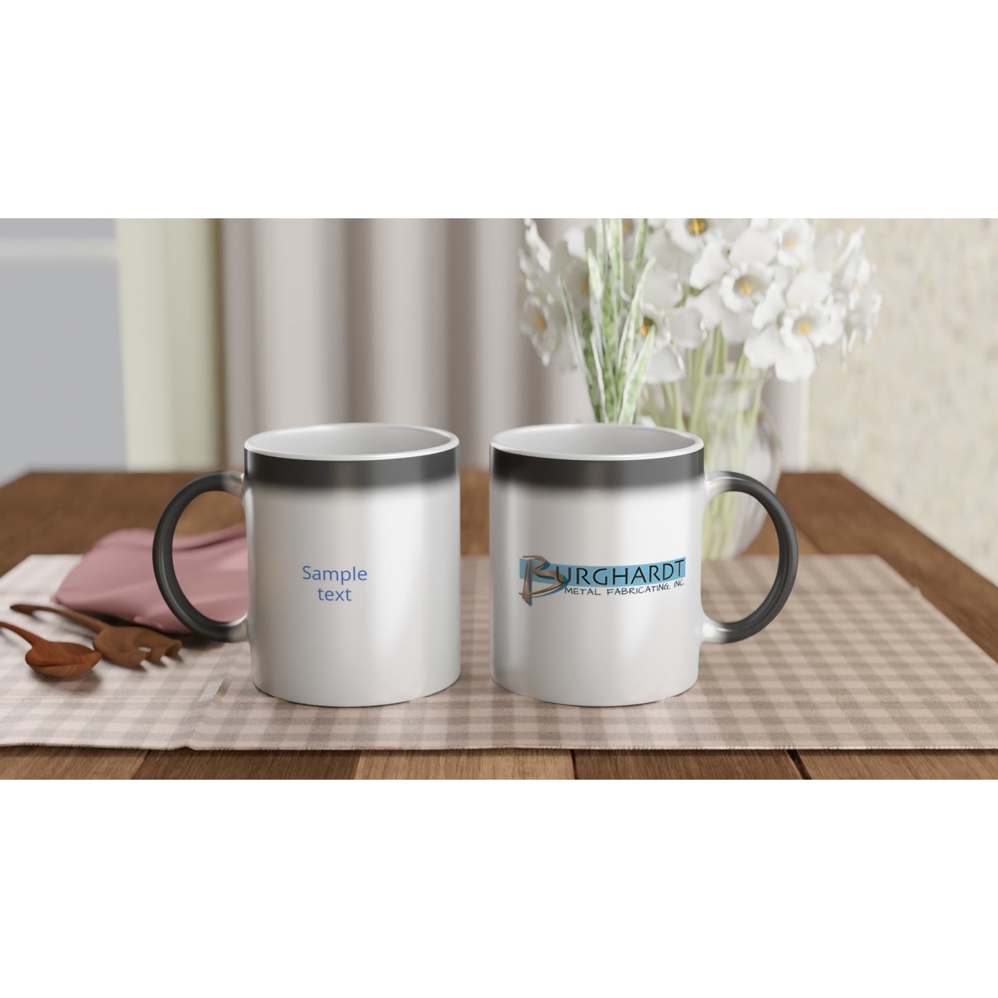 Burghardt Metal Fabricating, inc., logo on a Magic 11oz Ceramic Mug