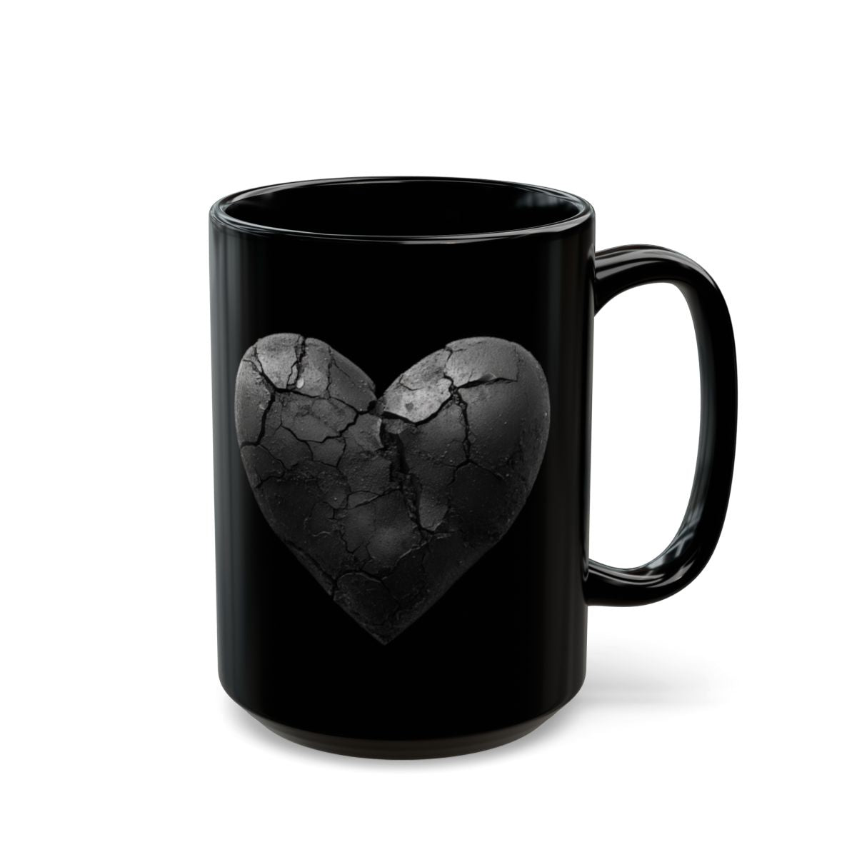 Cracked Heart Design Black Coffee Mug Unique Gift