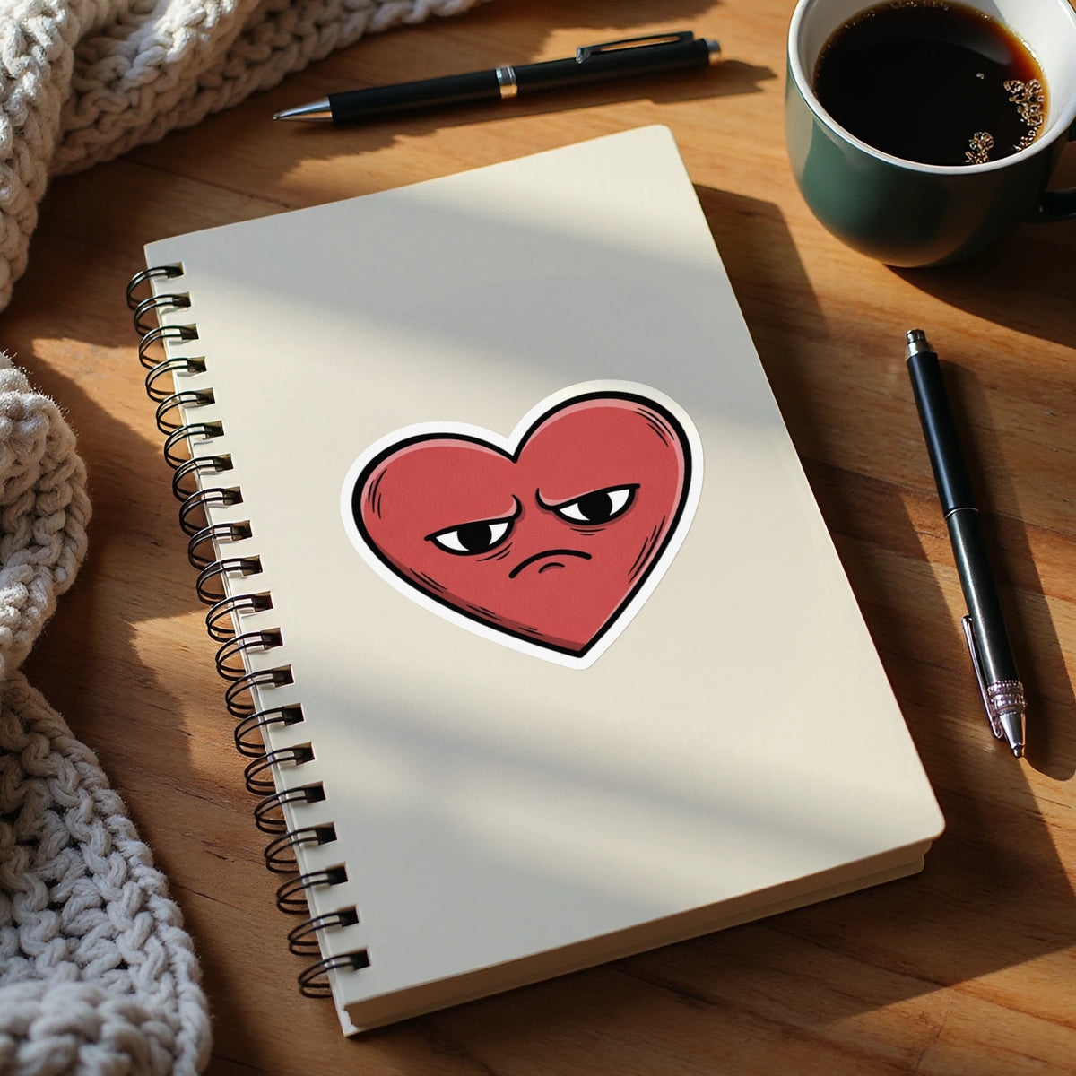 Grumpy Heart Sticker on Spiral Notebook Product