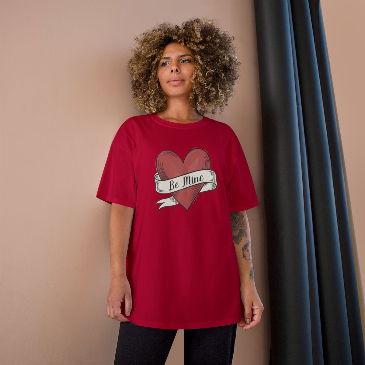 Be Mine phrase on a Champion Tee