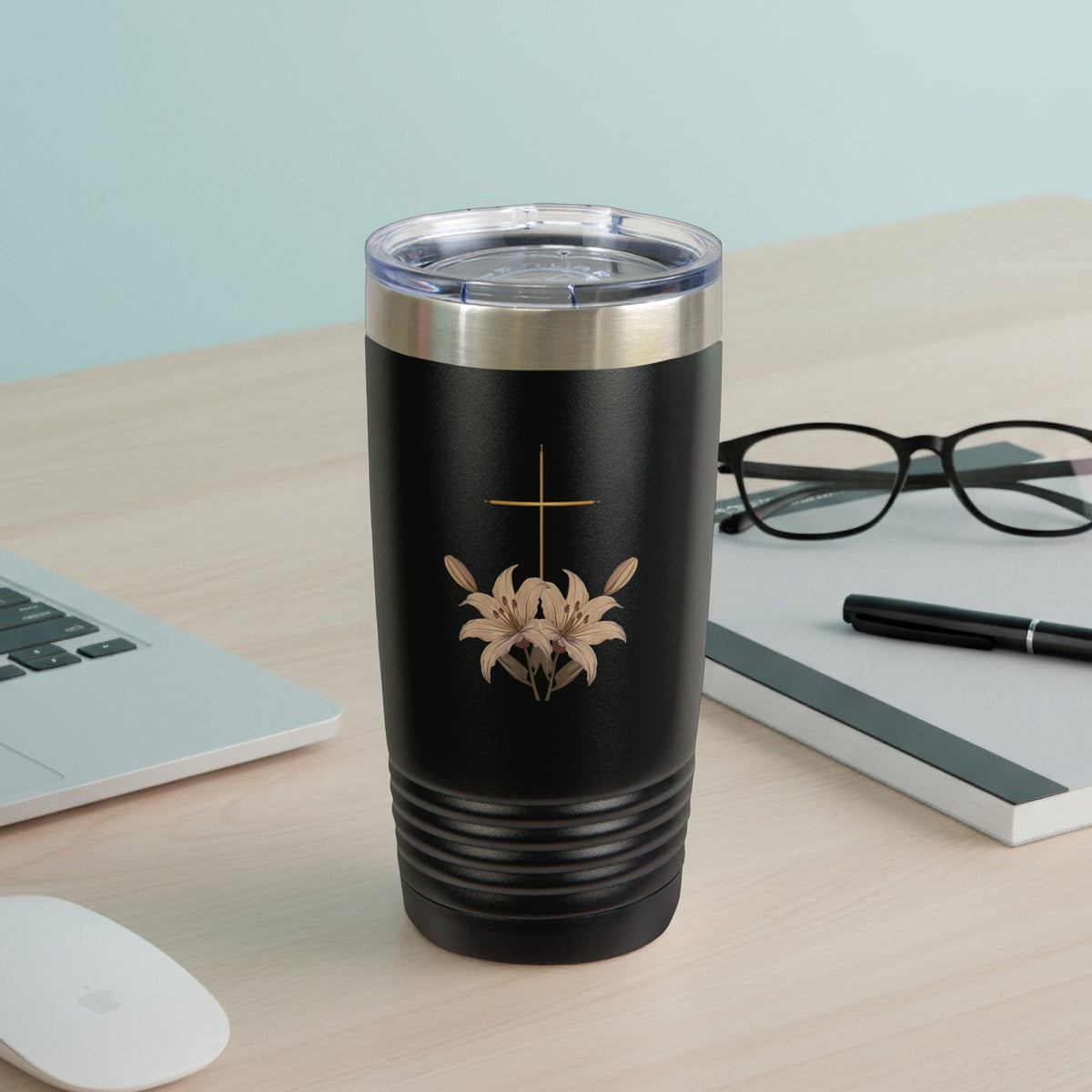 Black Tumbler Cross Lily Floral Christian Easter product type