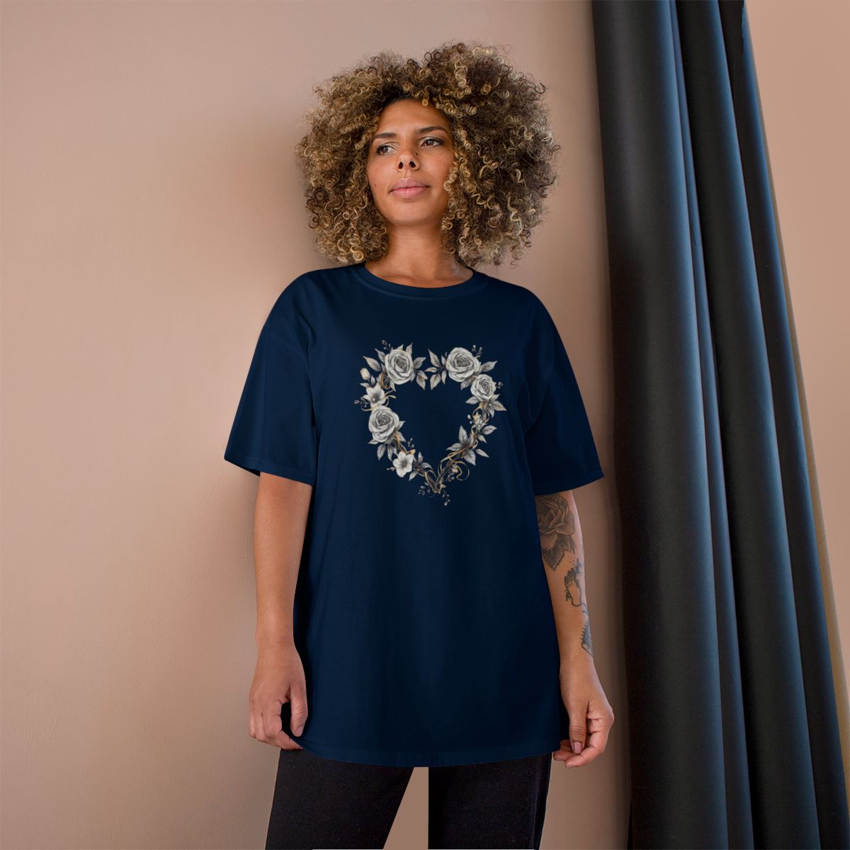 Rose and Heart Wreath design on a Champion Tee