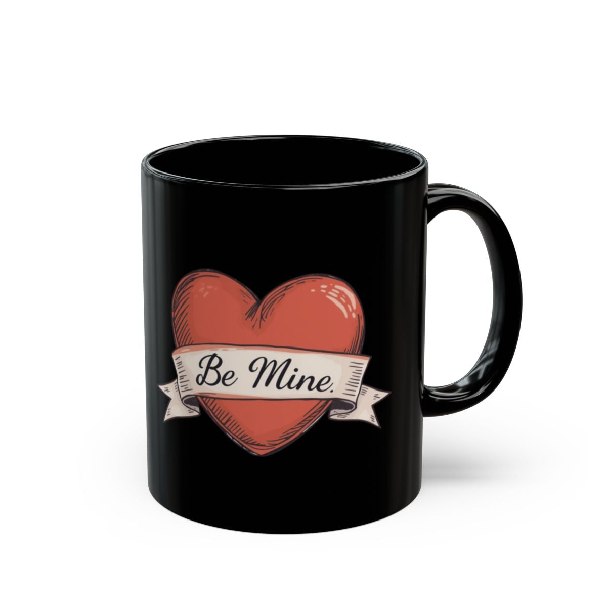 Be Mine Heart Design Black Coffee Mug