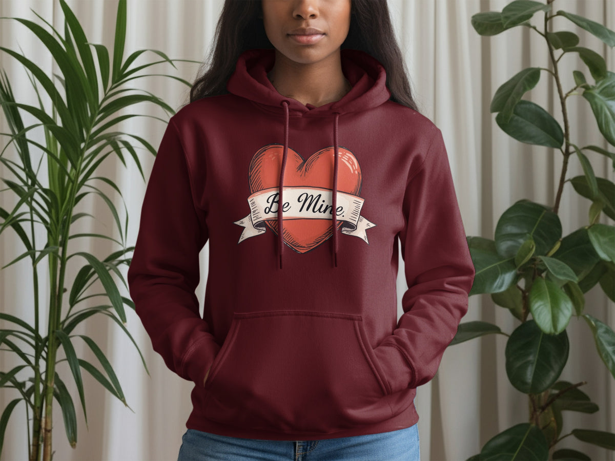 Be Mine Heart Graphic Maroon Hoodie Valentine Clothing