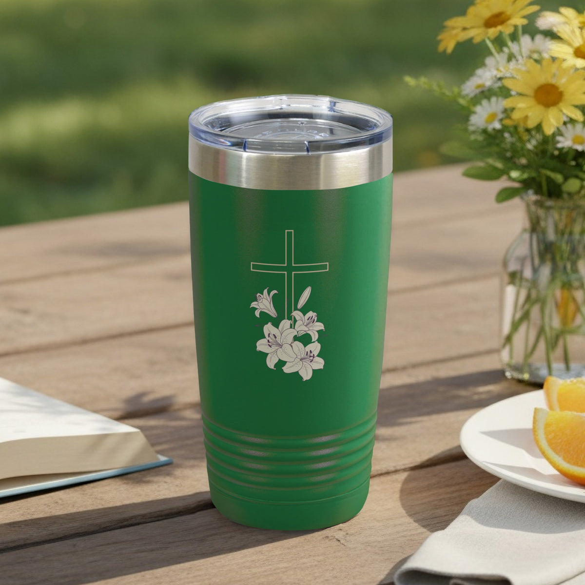 Vibrant Green Tumbler Cross Lilies product type
