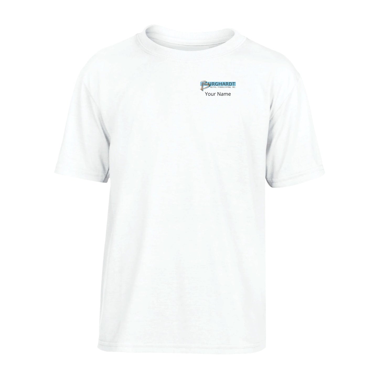 Burghardt Metal Fabricating, Inc., logo on a Performance Kids T-shirt