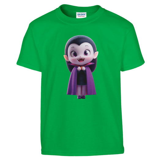 Charming Lil' Vampire with Cape on a Kids Heavyweight T-shirt