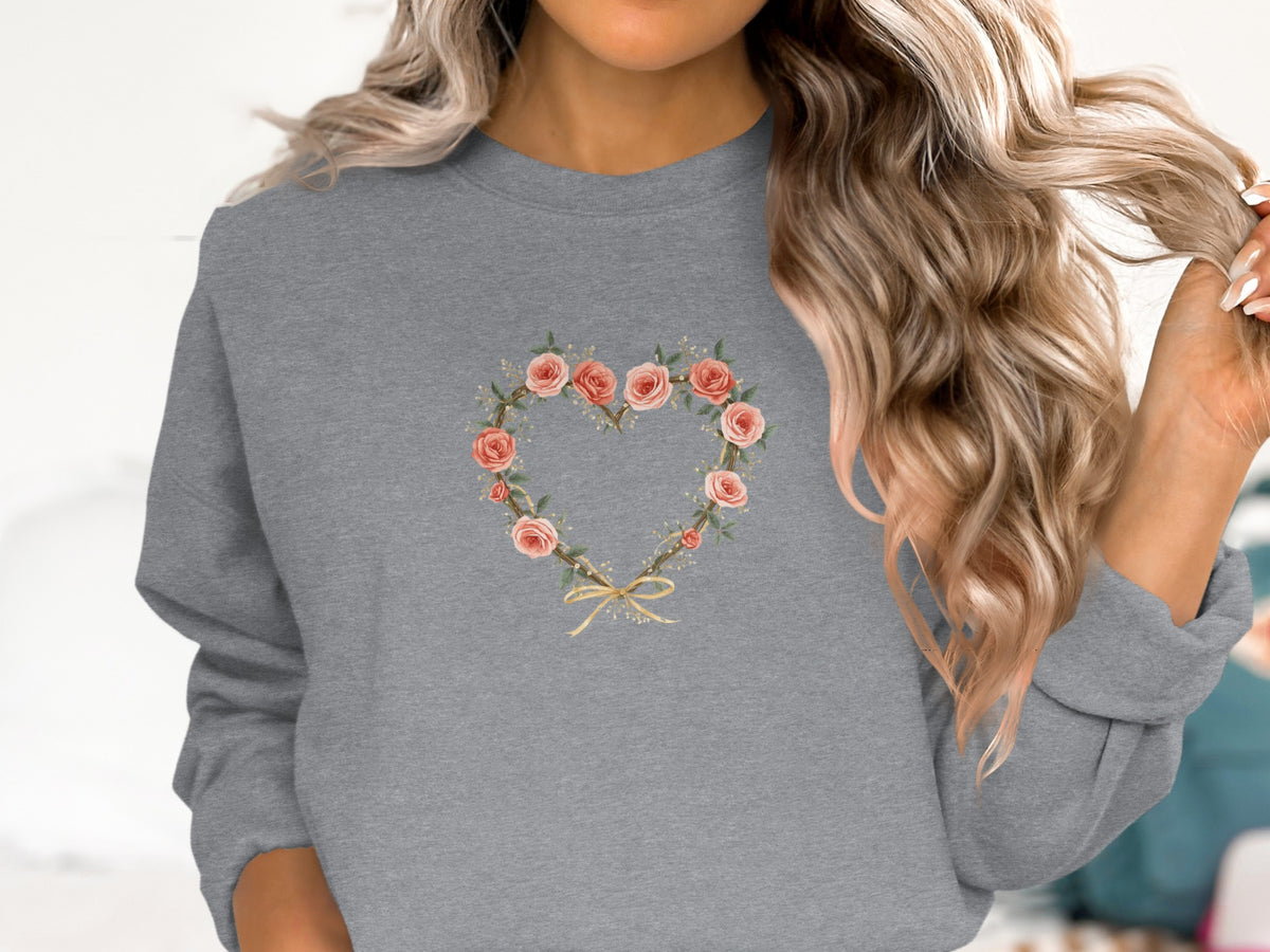 Floral Heart Design on Grey Sweatshirt Product