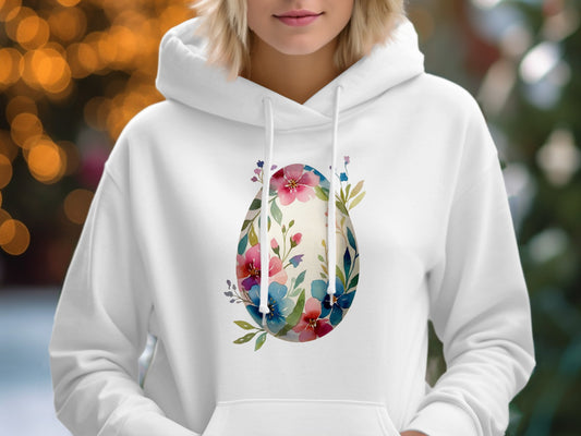 Beautiful Floral Egg Design on White Hoodie Product