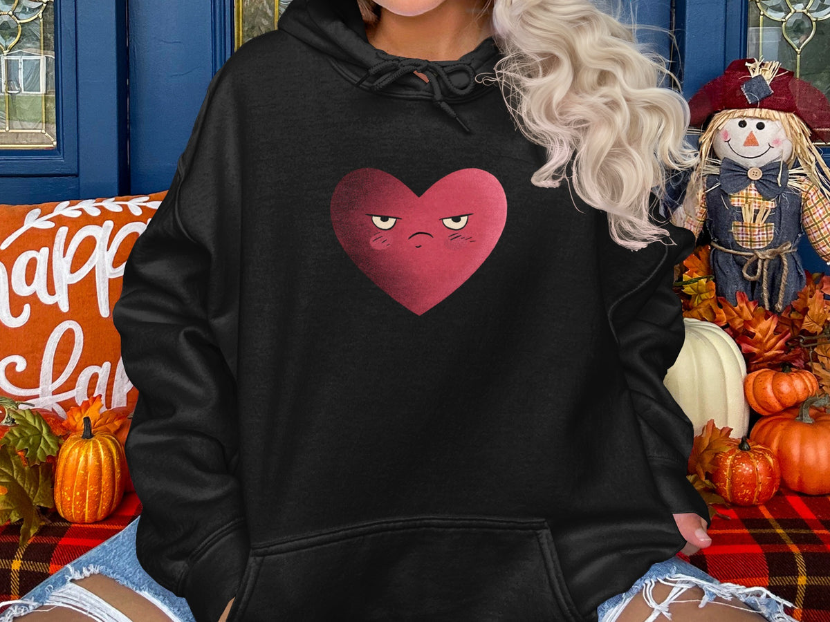 Black Hoodie with Angry Heart Design Graphic Hoodie