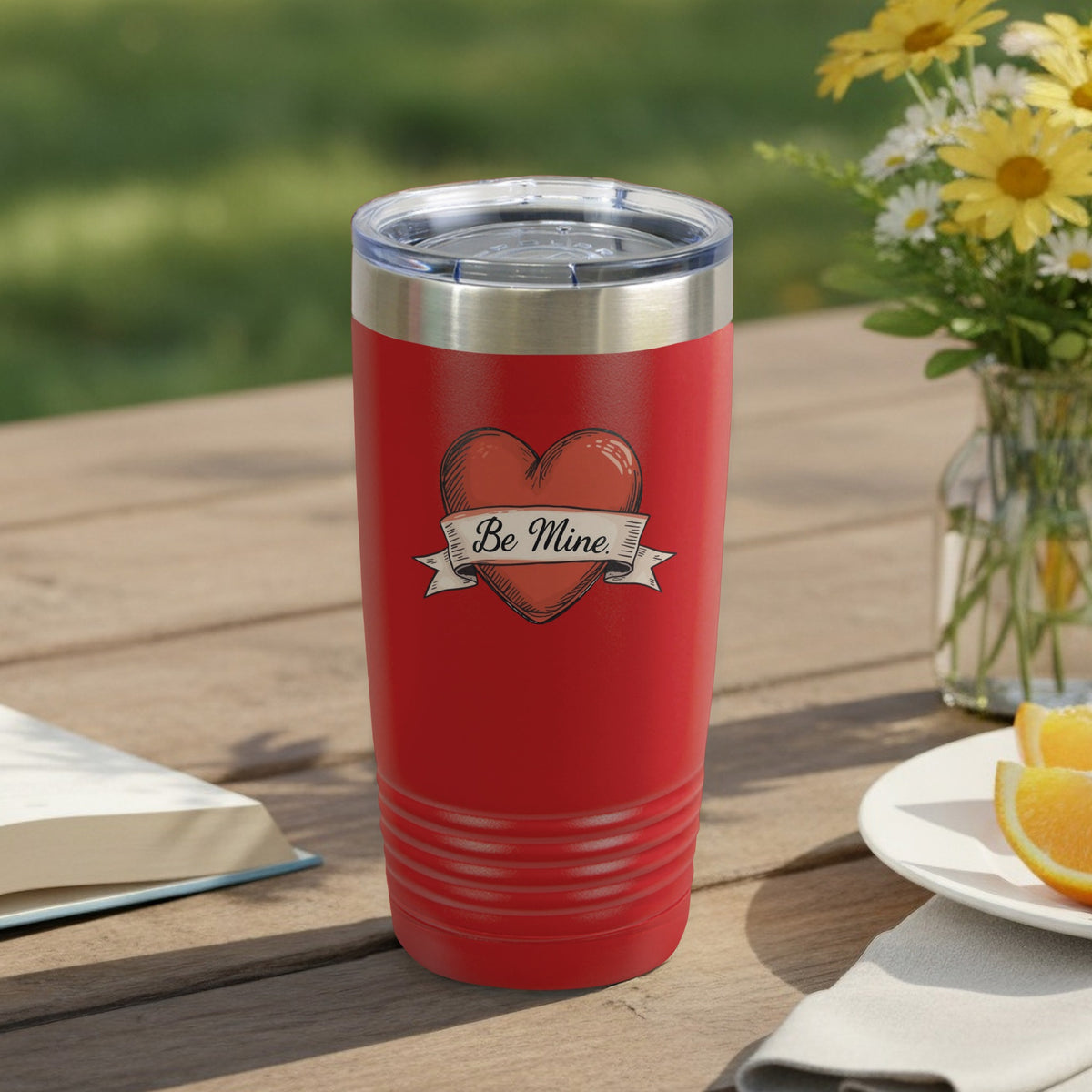 'Be Mine Heart Design Red Insulated Tumbler Travel Mug'