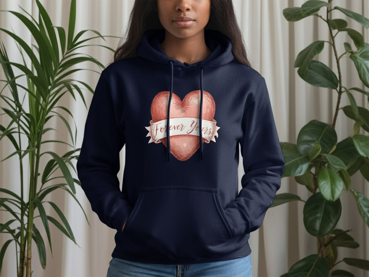 Forever Yours Heart Design on Navy Hoodie