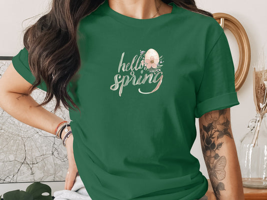 Hello Spring Graphic Tee Women's Fashion Shirt
