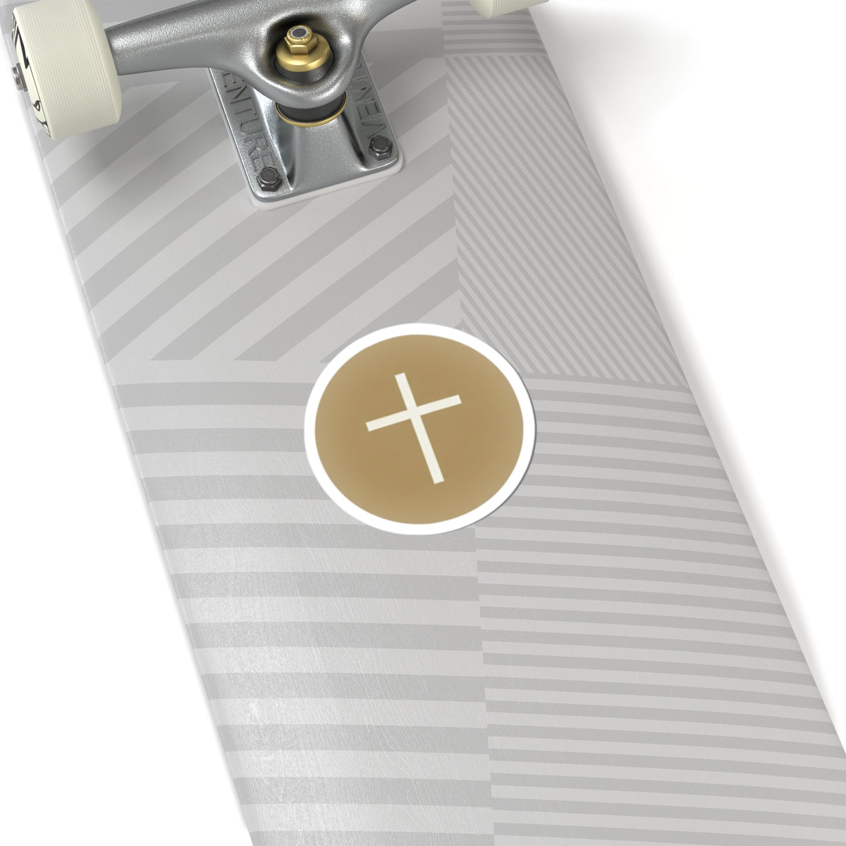 Golden Tan Circle White Cross Symbol Religious Sticker product type