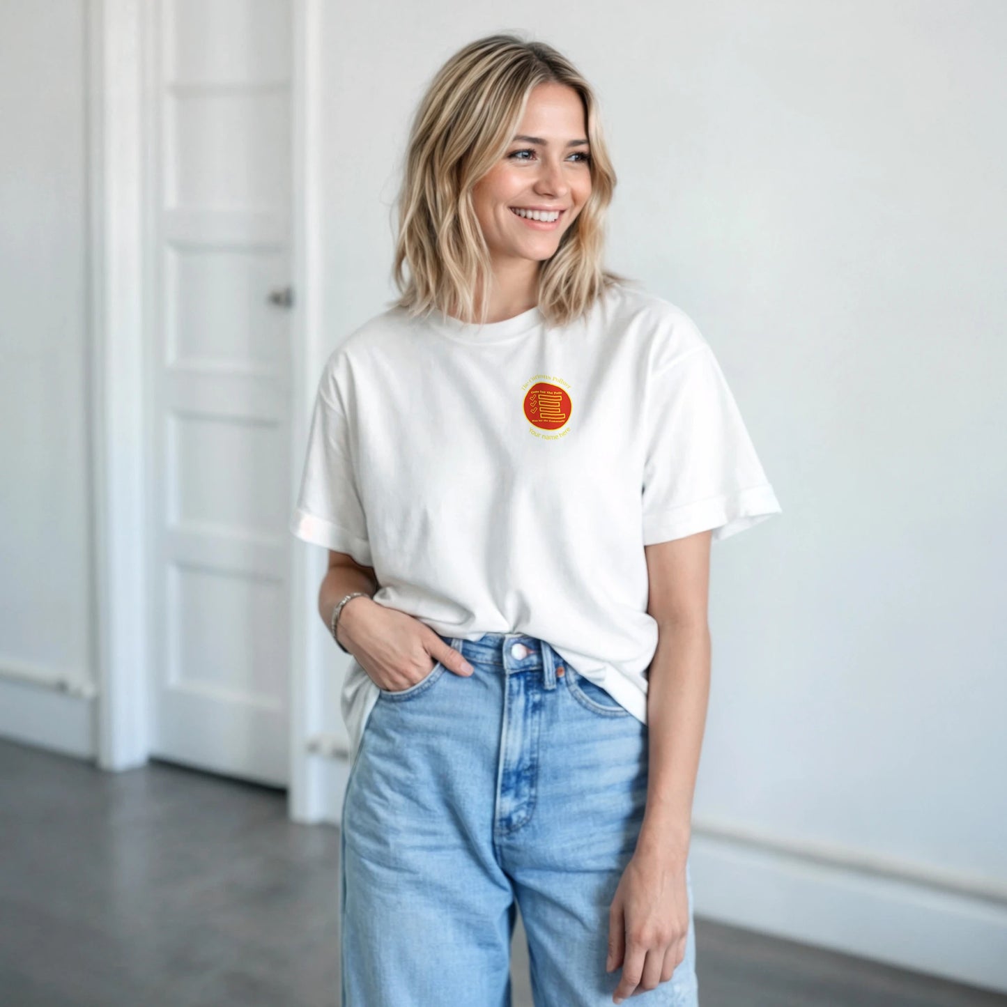 Curious Pollster logo on aHeavyweight T-shirt