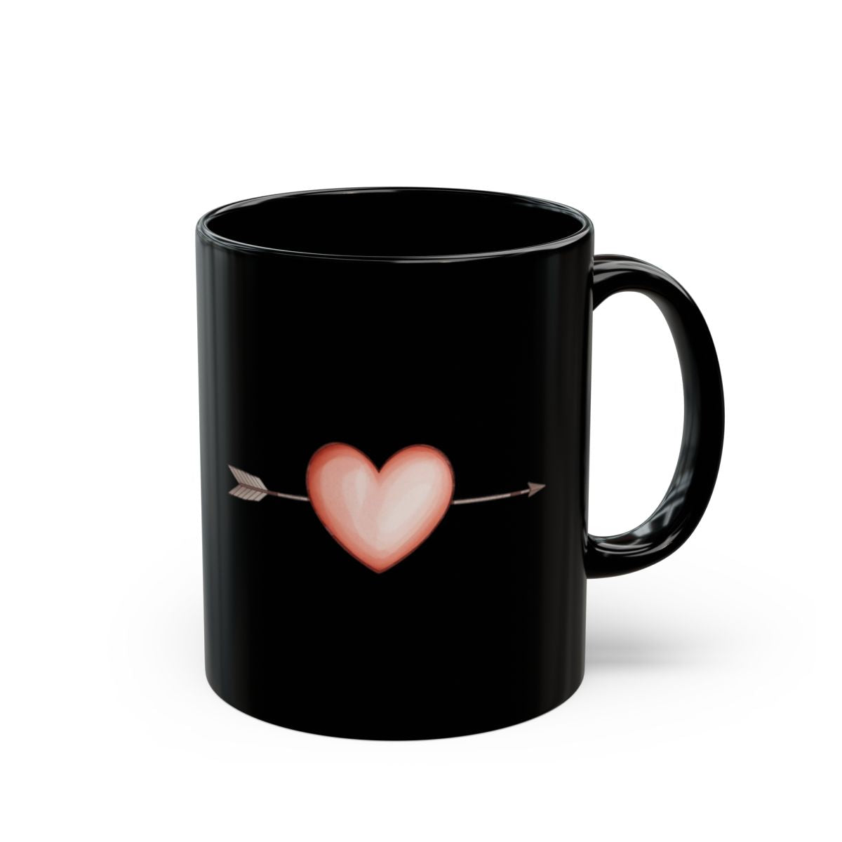 Black Mug with Heart and Arrow Design Coffee Mug