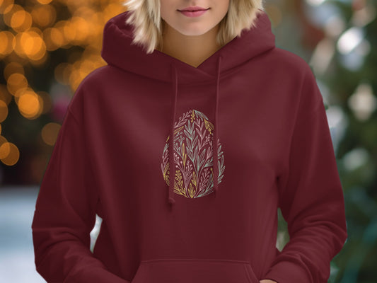 Burgundy Hoodie with Abstract Leaf Design product