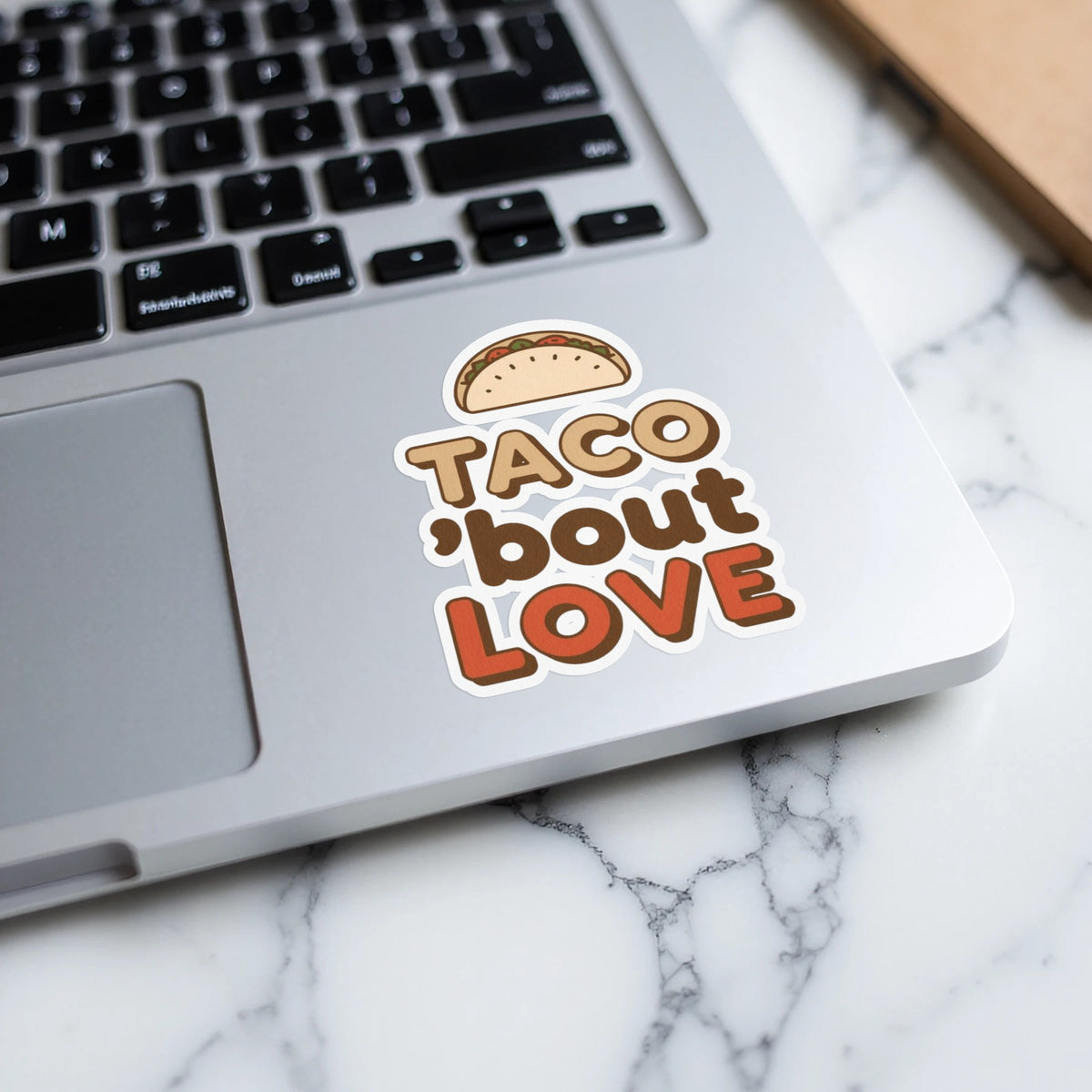 Taco 'Bout Love phrase with a Vintage & Retro design on Kiss-Cut Stickers