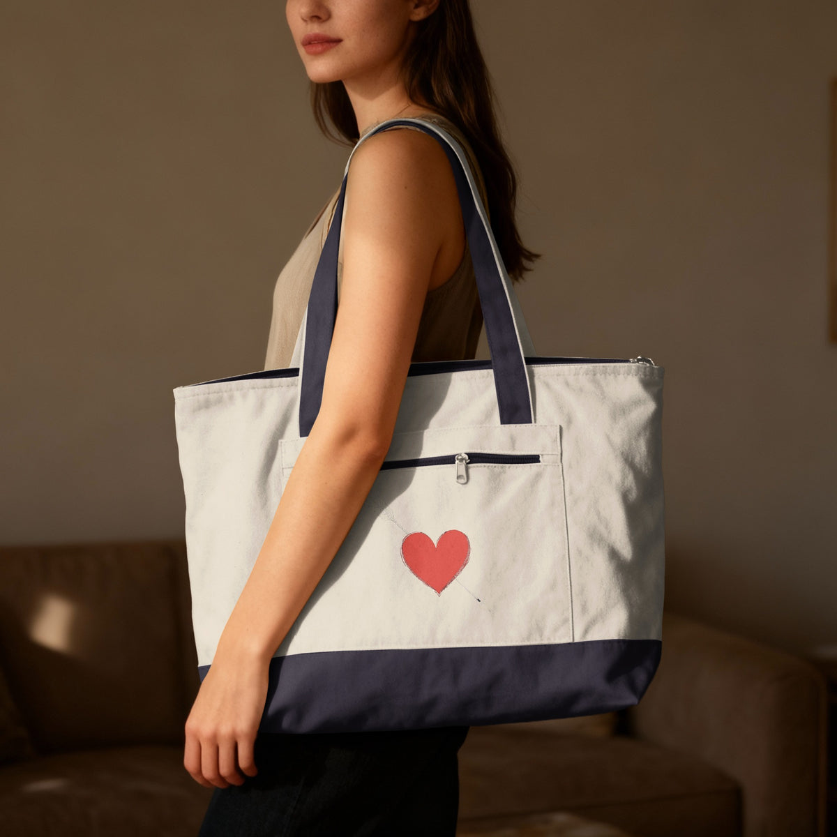 Spacious Tote Bag with Heart Design for All Occasions