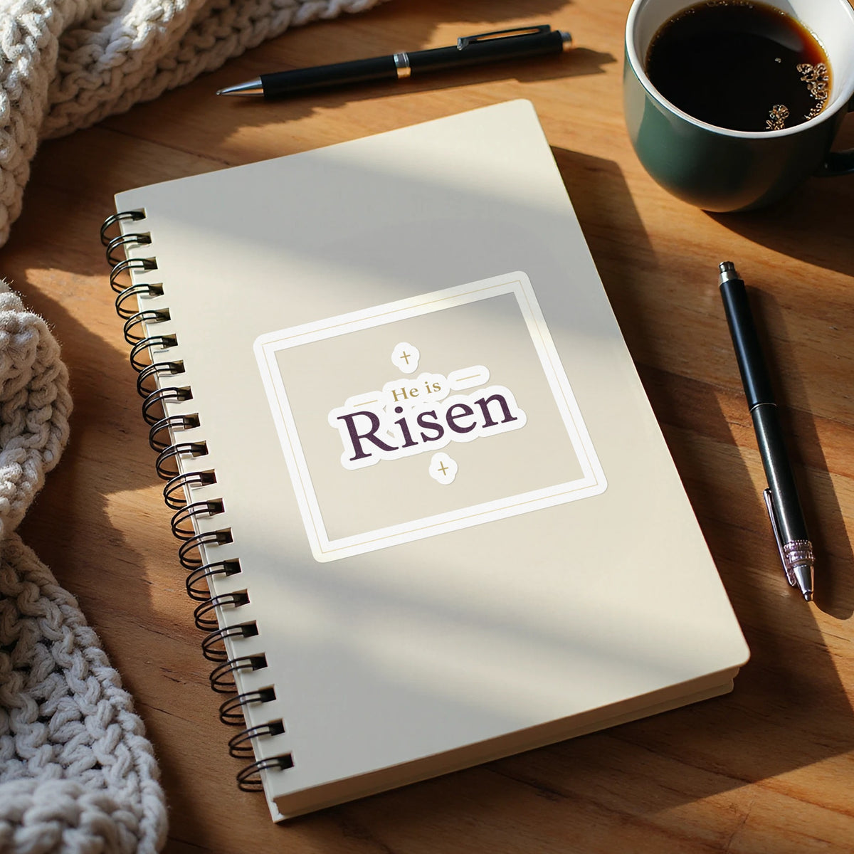 He is Risen Christian Faith Scripture Quote Sticker product type
