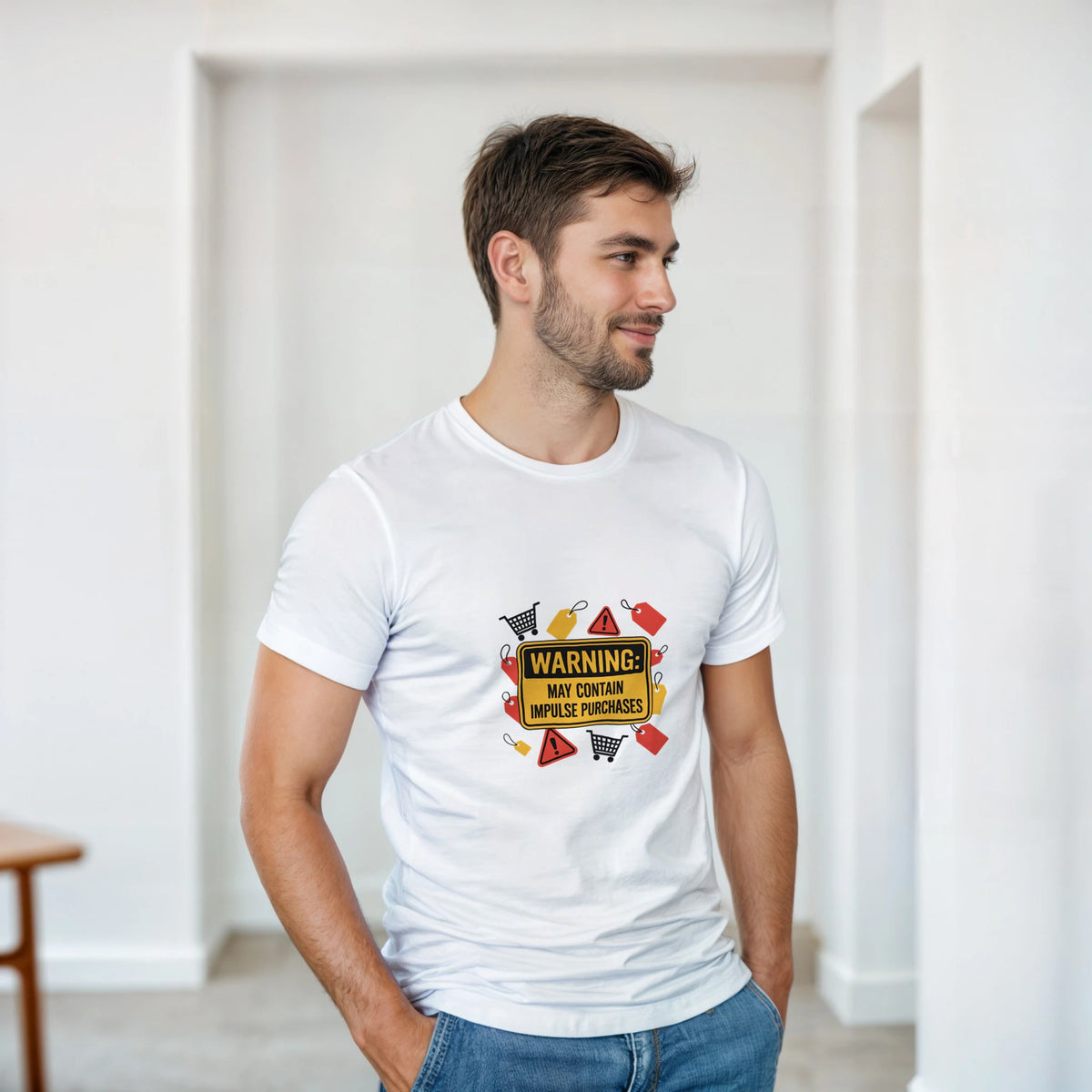 Warning May Contain Impulse Purchases heavyweight t-shirt mockup