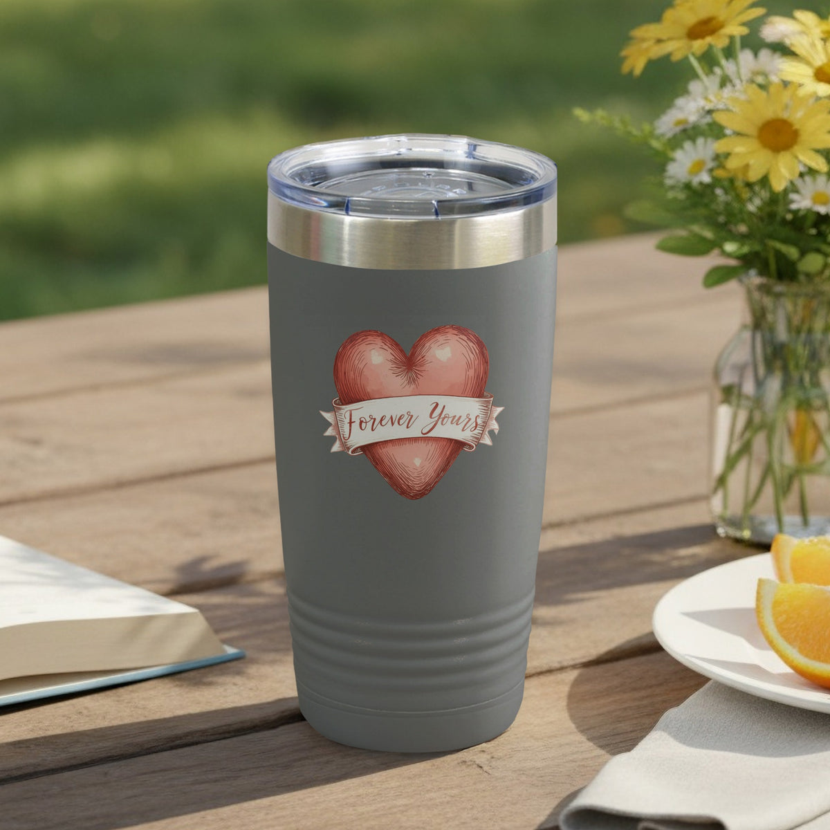 Forever Yours Heart Design Insulated Tumbler Cup