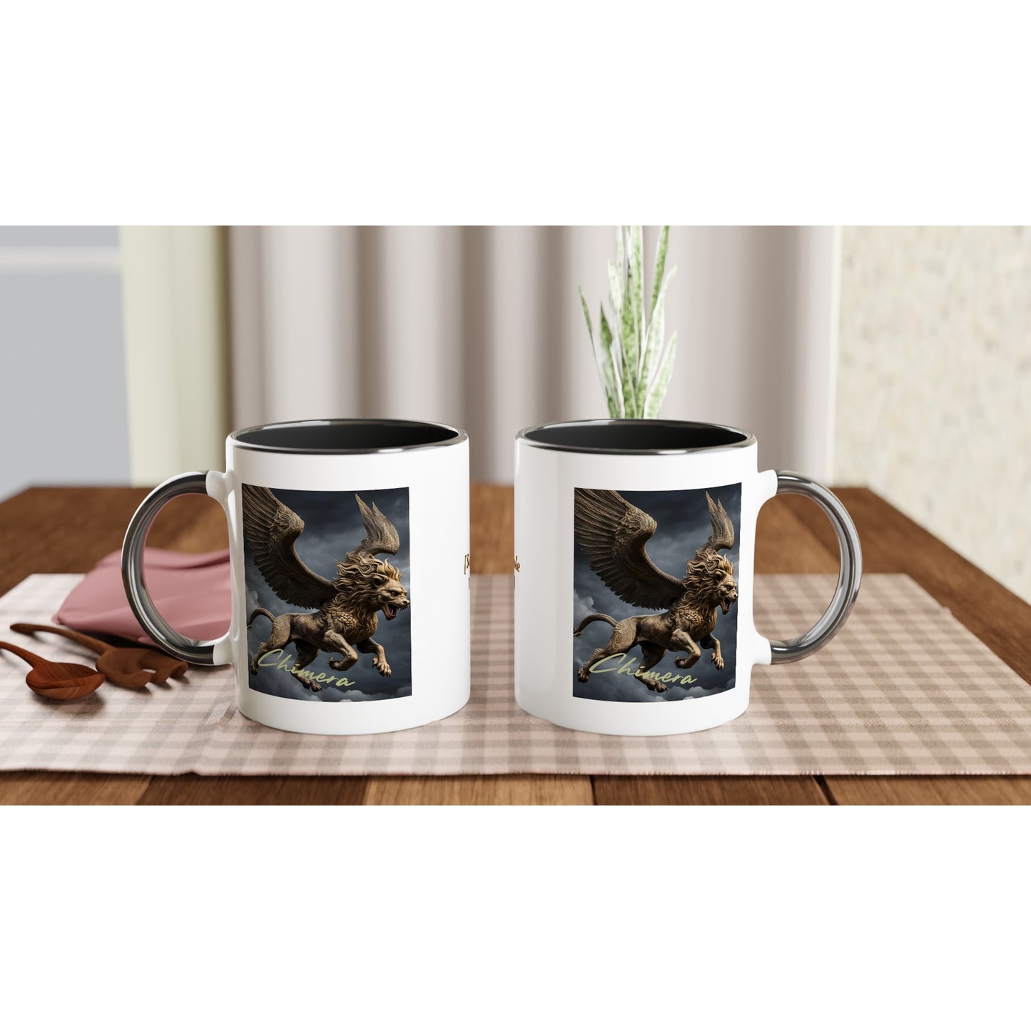11oz ceramic mug with color inside golden chimera personalized