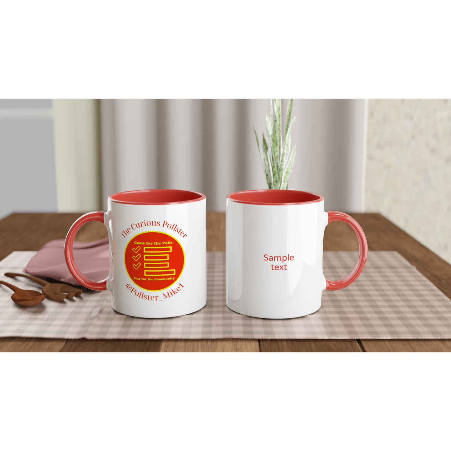 Curious Pollster logo on an 11oz ceramic mug