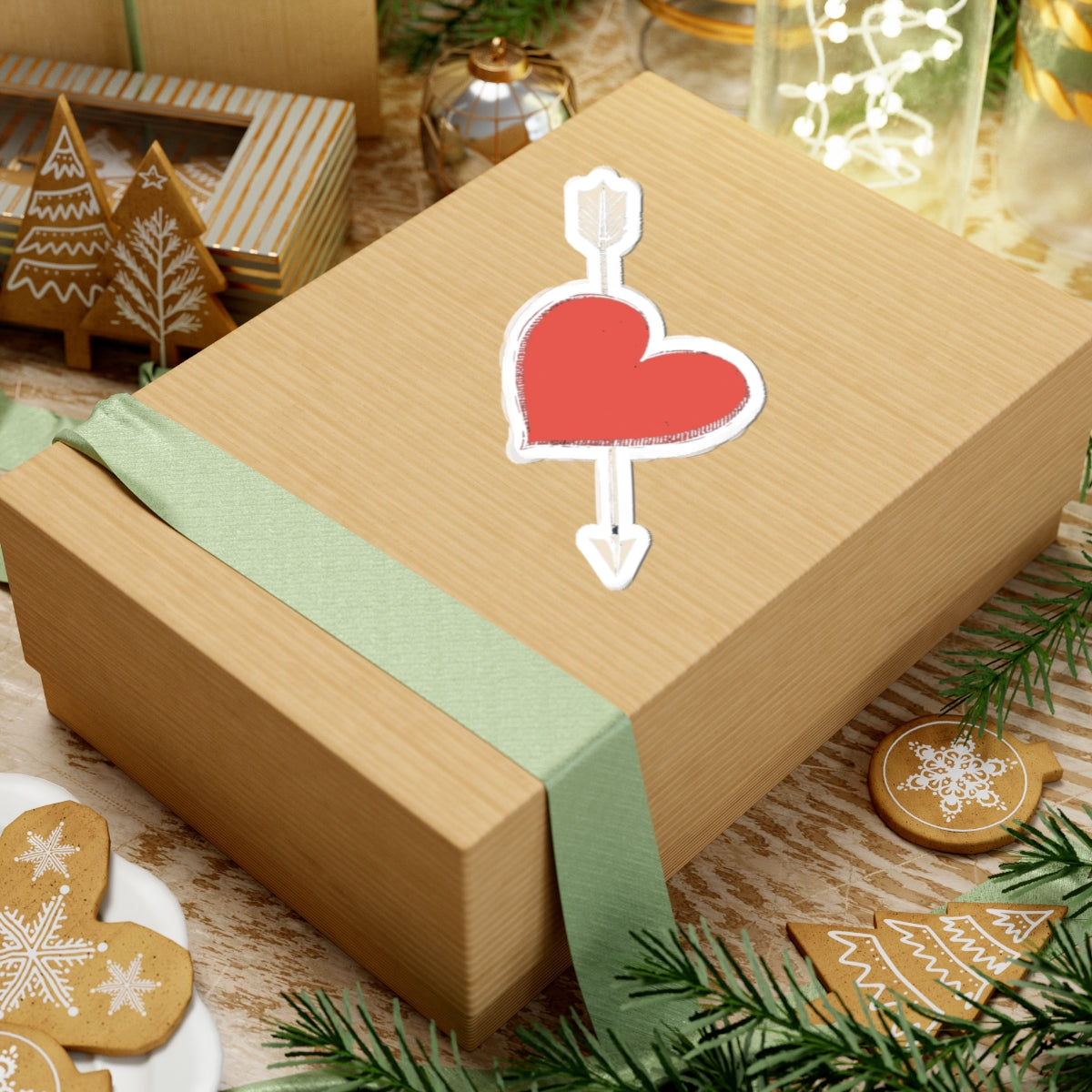 Festive Gift Box with Heart and Arrow Sticker