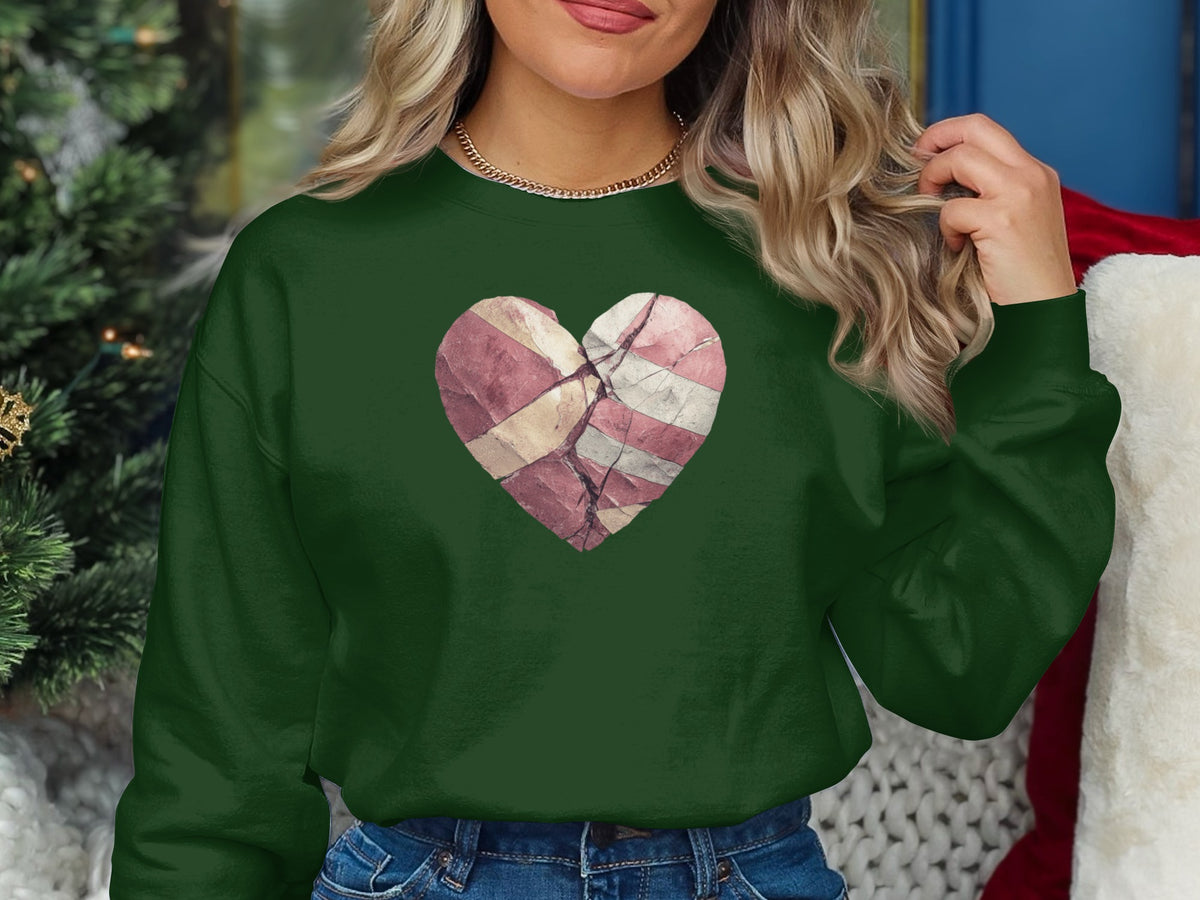 American Flag Heart Design Green Long Sleeve Shirt