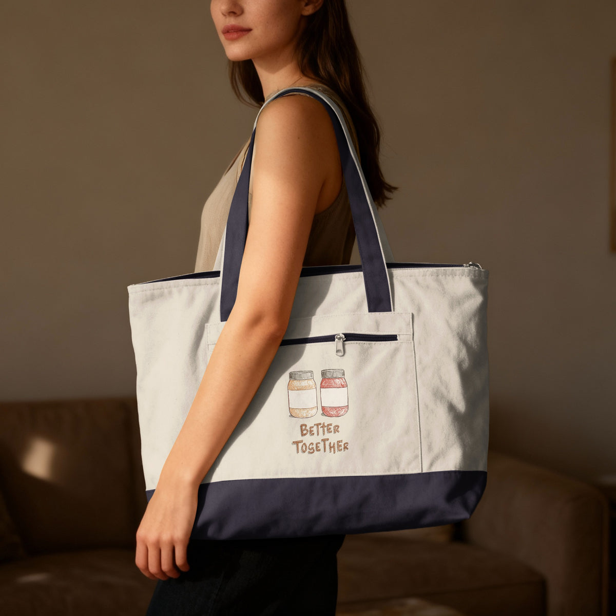 Better Together phrase on a Zippered Canvas Tote