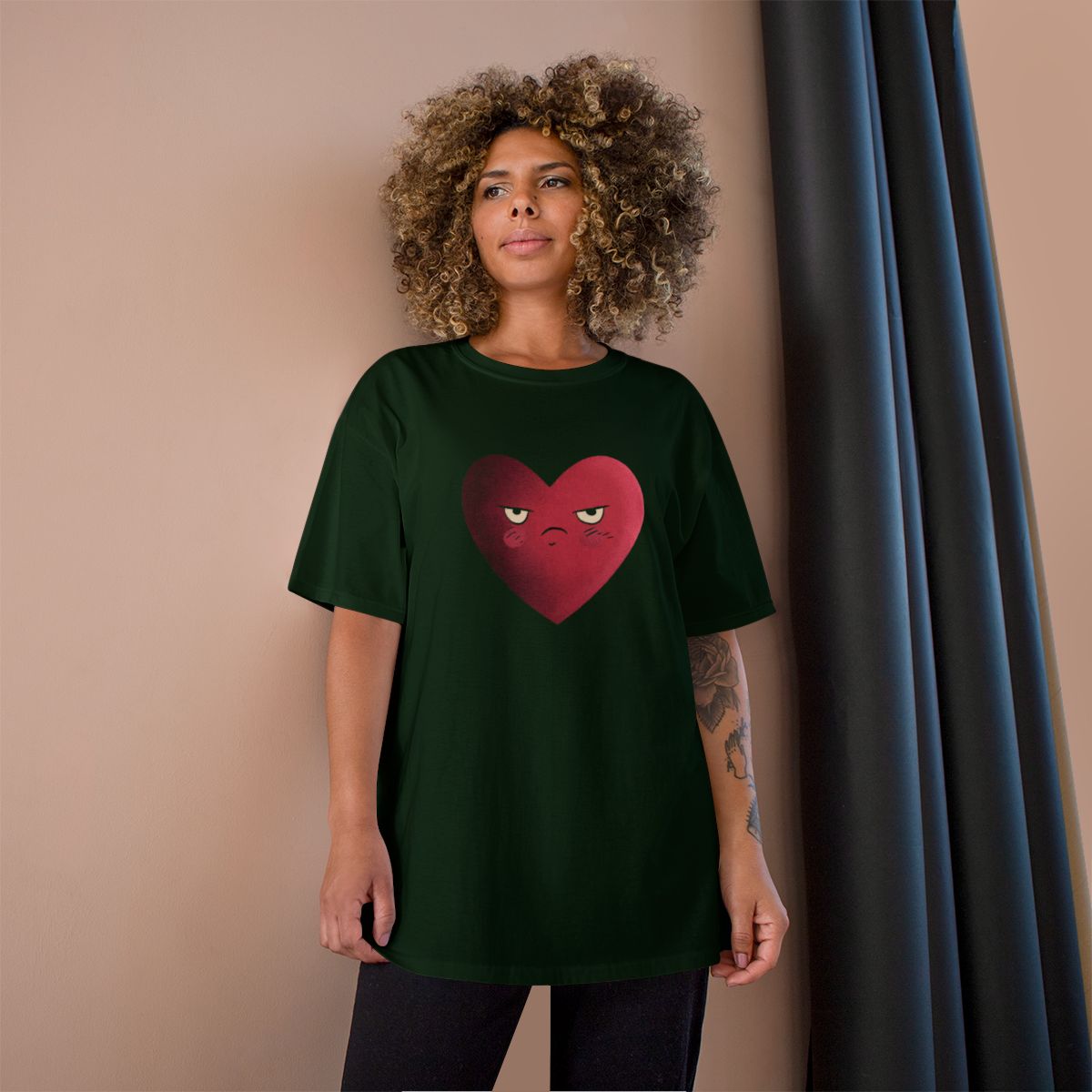 Grumpy Red Heart Emoji Graphic Design Shirt