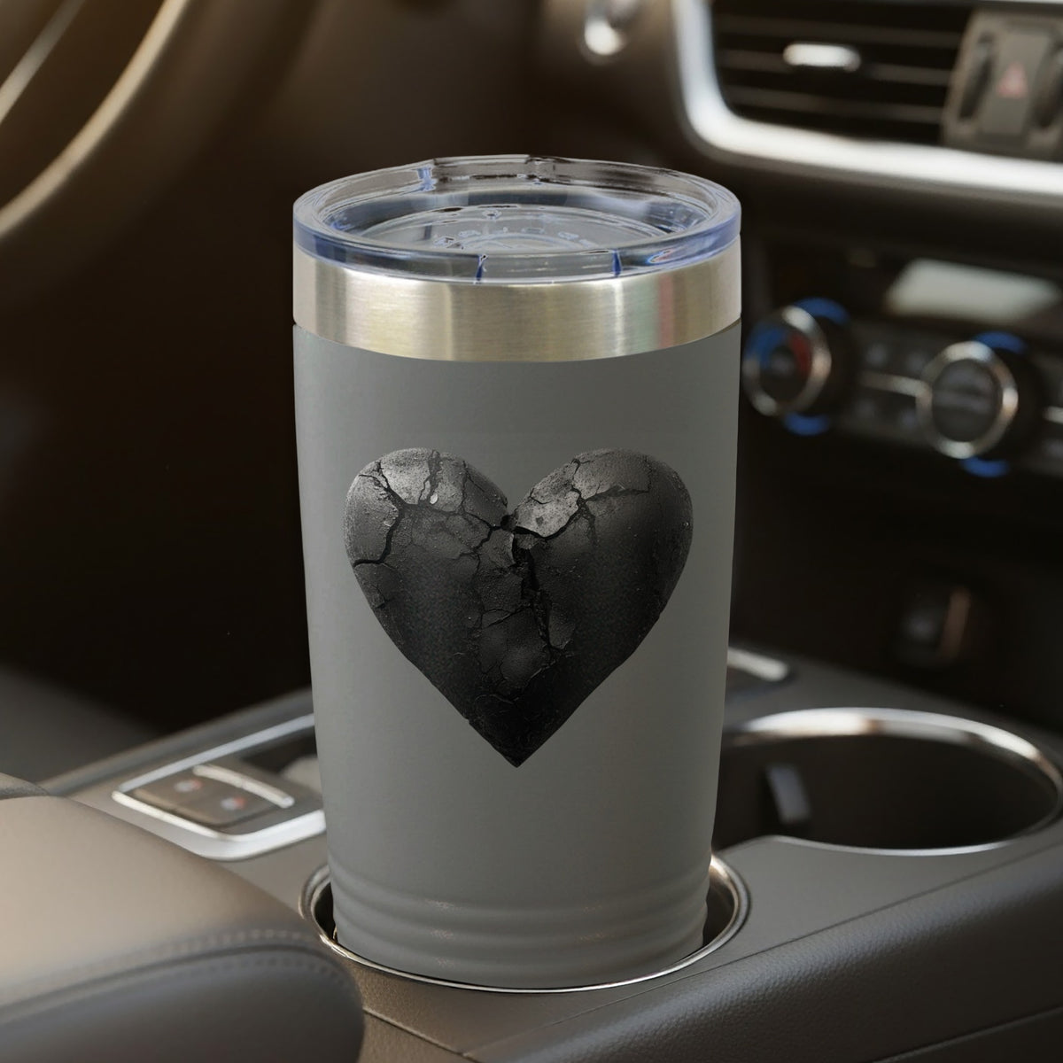 Black Heart Cracked Design Insulated Tumbler Cup