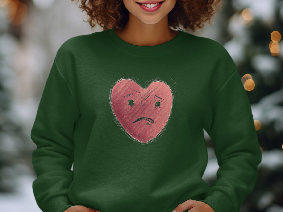 Sad Heart Sketch Graphic Green Sweatshirt Product