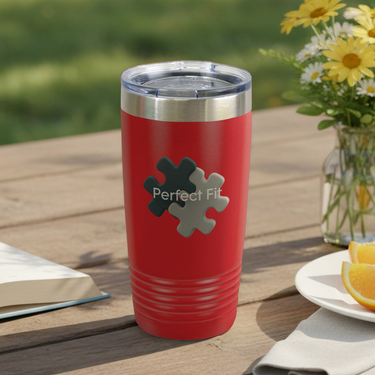 Perfect Fit Puzzle Pieces Red Insulated Tumbler Cup