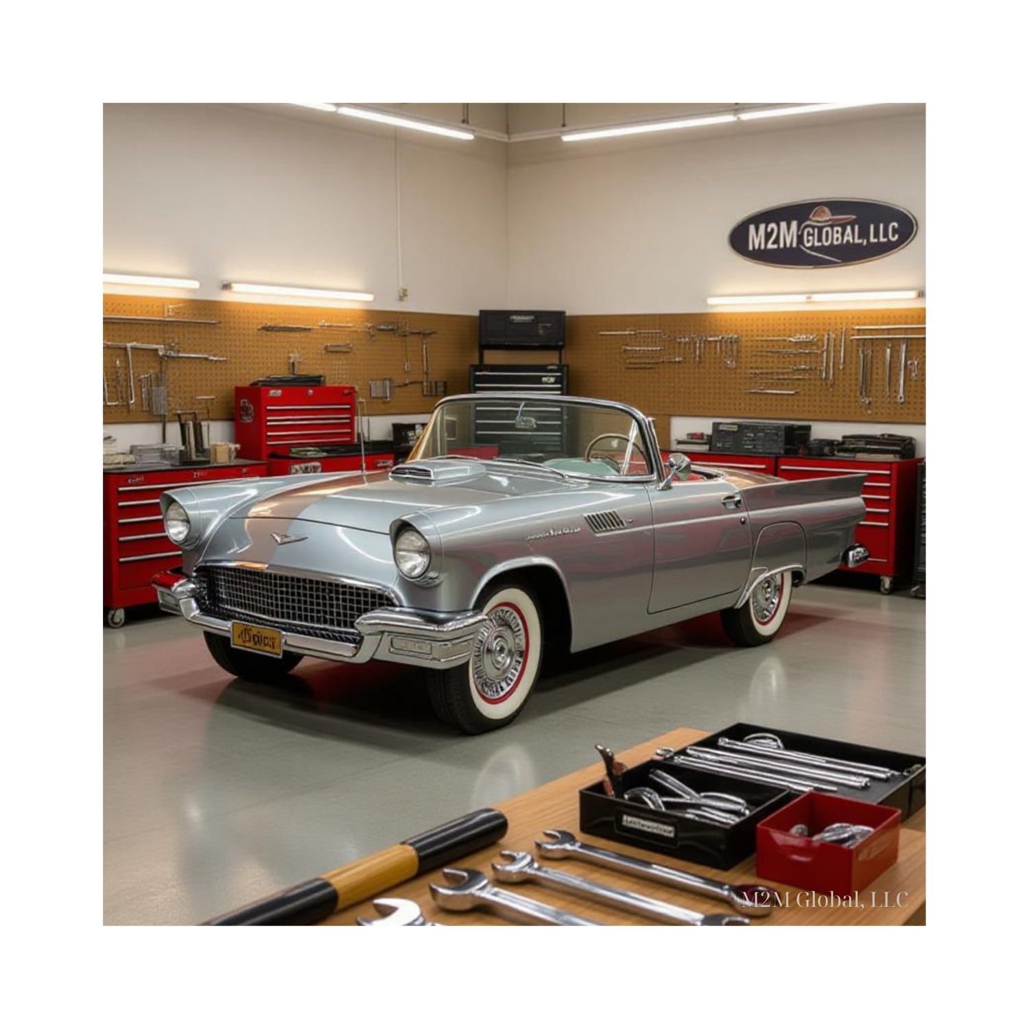 Vintage garage with classic car design