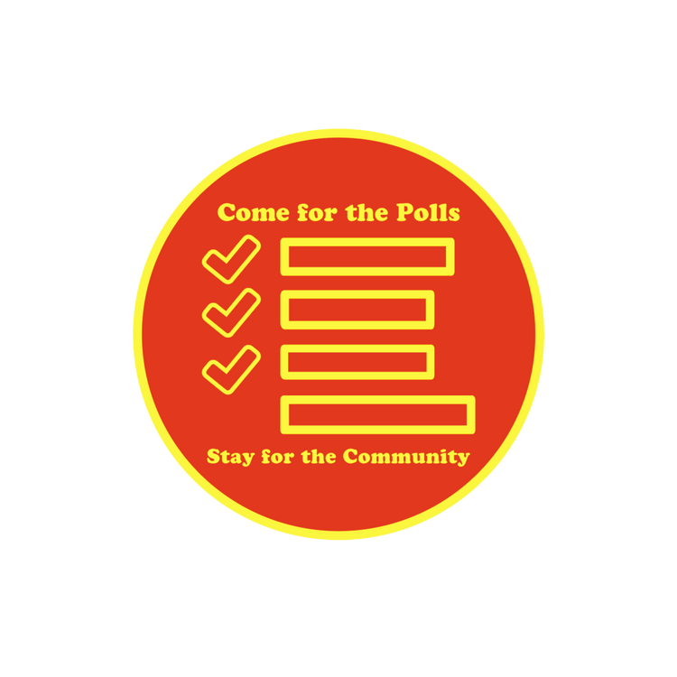 The Curious Pollster circular logo with voting bars and check marks in red and yellow