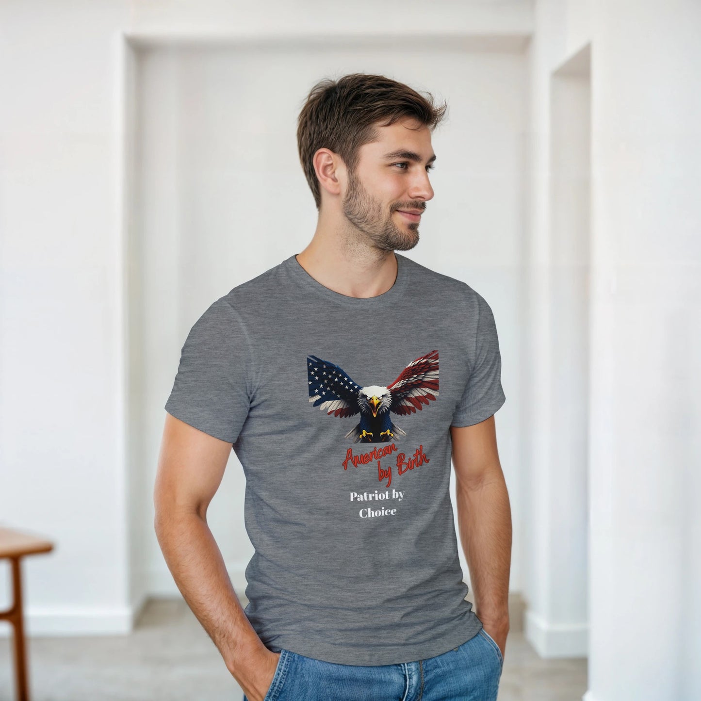 American by Birth Patriot by Choice Patriotic Eagle on a Heavyweight T-shirt