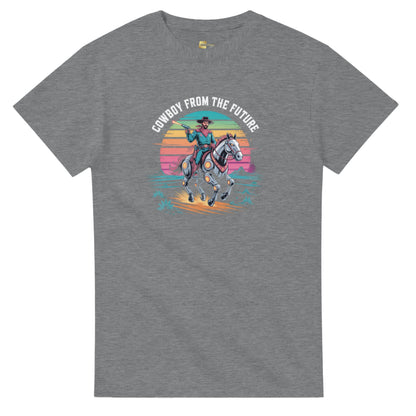 Retro-Futuristic Cowboy graphic design on a Heavyweight T-shirt